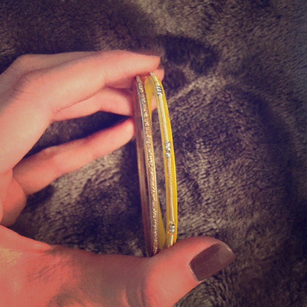 Gold bangles.